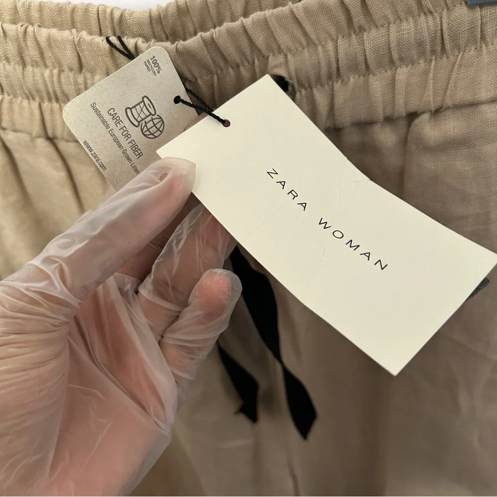 NWT Zara Woman 100% Linen Boho Lagenlook Wide Leg Trousers Size XS - “Karol”